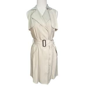Banana Republic Women’s 4 Button Down Sleeveless Belted Trench Dress Light Tan